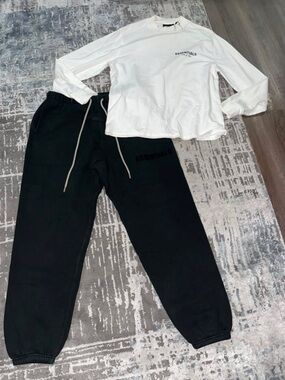 Essentials Kids Black Jogger Sweatpants with Tan Drawstrings